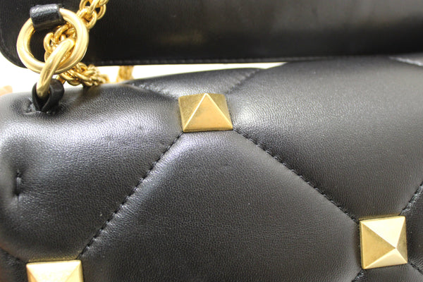 NEW Valentino Garavani Large Roman Stud Black Nappa Leather Shoulder Bag