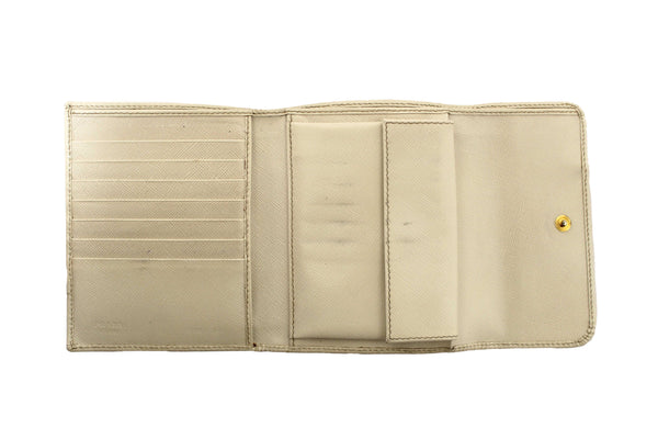 Prada White Saffiano Leather Bifold Medium Wallet