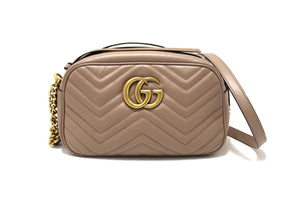 Gucci Porcelain Rose Marmont Matelassé Chevron Leather Small Shoulder Bag