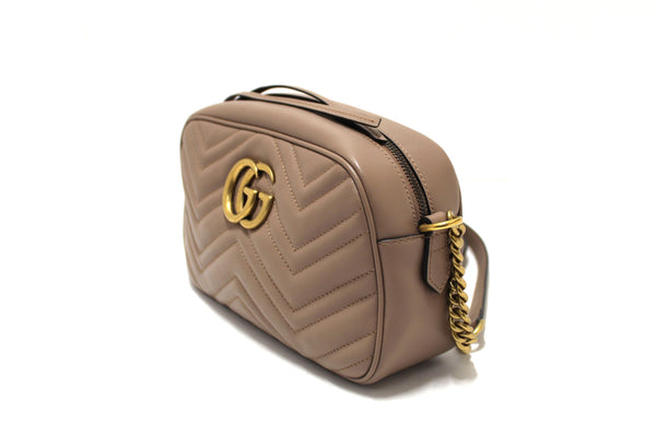 Gucci Porcelain Rose Marmont Matelassé Chevron Leather Small Shoulder Bag