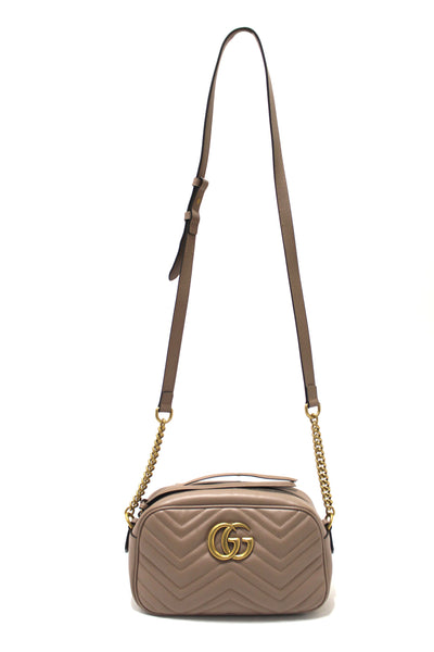 Gucci Porcelain Rose Marmont Matelassé Chevron Leather Small Shoulder Bag