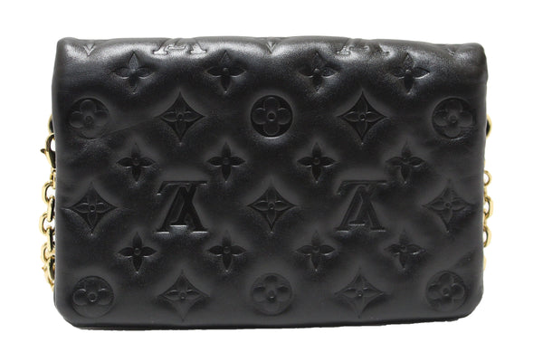 Louis Vuitton Black Monogram-Embossed Lambskin Pochette Coussin Bag