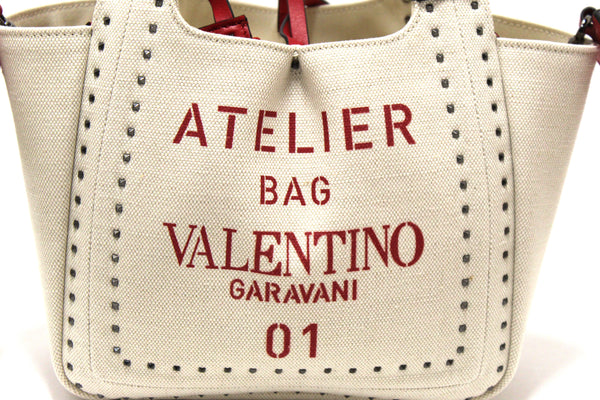 NEW  Valentino Garavani White Atelier Metal Stitch 01 Canvas Mini Tote Bag