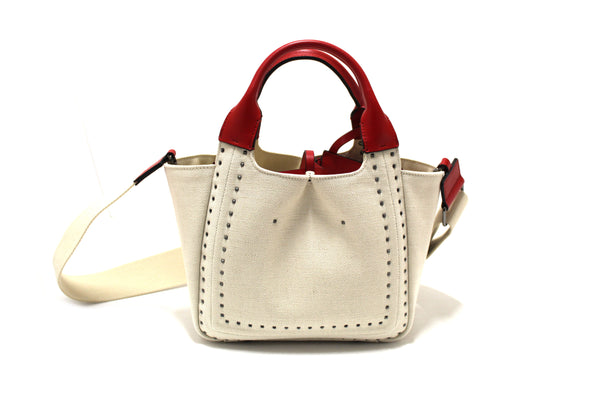 NEW  Valentino Garavani White Atelier Metal Stitch 01 Canvas Mini Tote Bag