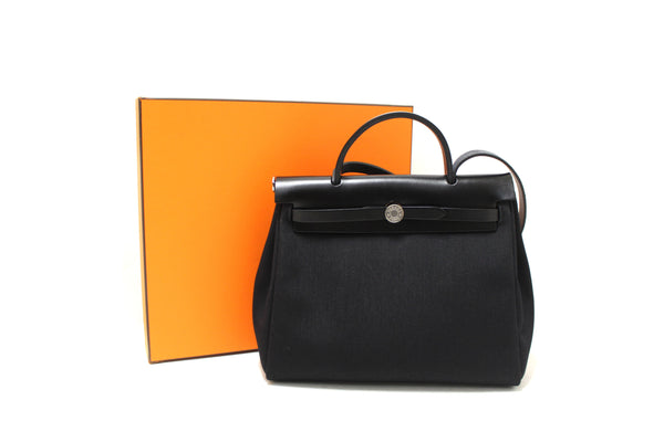 Hermes Black Vache Hunter Toile Herbag Zip 31 PM Bag