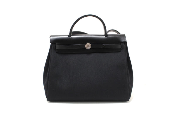 Hermes Black Vache Hunter Toile Herbag Zip 31 PM Bag