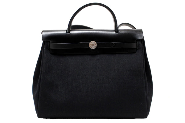 Hermes Black Vache Hunter Toile Herbag Zip 31 PM Bag