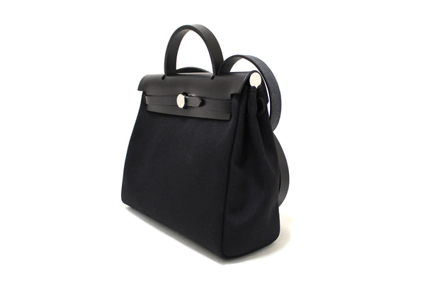 Hermes Black Vache Hunter Toile Herbag Zip 31 PM Bag