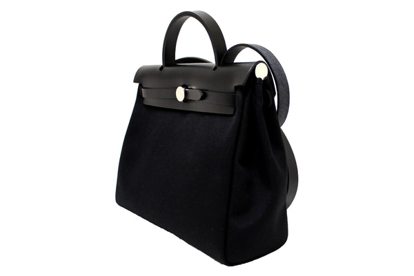 Hermes Black Vache Hunter Toile Herbag Zip 31 PM Bag