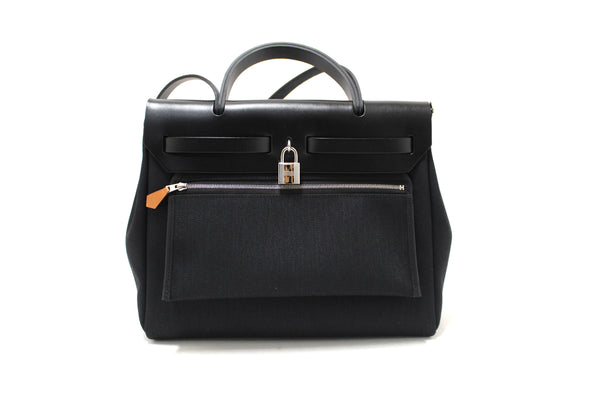 Hermes Black Vache Hunter Toile Herbag Zip 31 PM Bag