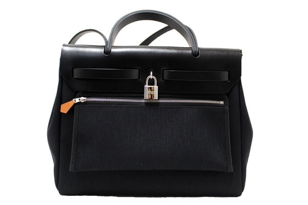 Hermes Black Vache Hunter Toile Herbag Zip 31 PM Bag