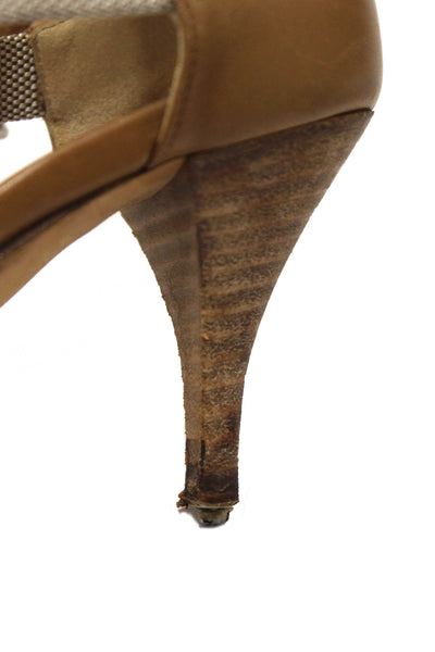 Hermes Beige Canvas Leather Strappy Heels Sandals Shoes Size 36.5