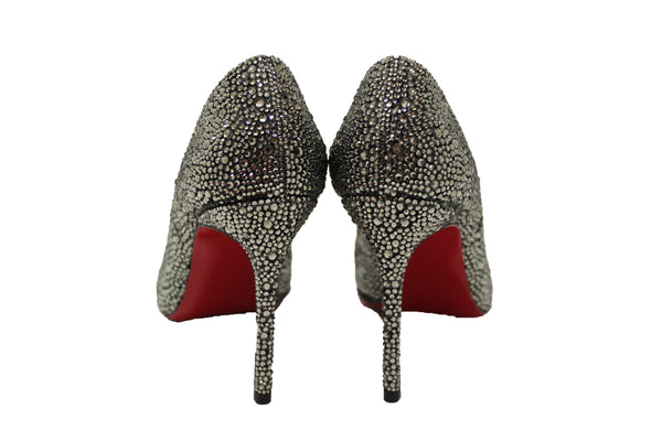 Christian Louboutin Black Crystal Strass Peep Toe 100mm Pumps Shoes Size 36