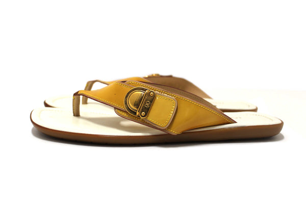 Louis Vuitton Yellow Patent Leather Thong Slipper Sandals Shoes Size 36
