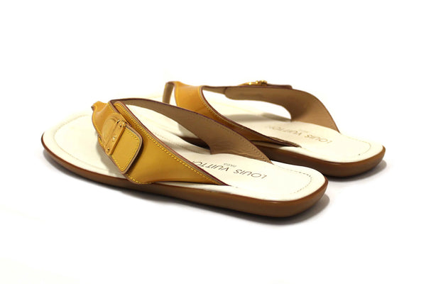 Louis Vuitton Yellow Patent Leather Thong Slipper Sandals Shoes Size 36