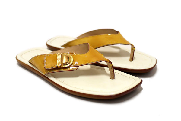 Louis Vuitton Yellow Patent Leather Thong Slipper Sandals Shoes Size 36