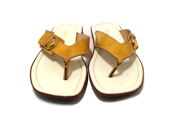 Louis Vuitton Yellow Patent Leather Thong Slipper Sandals Shoes Size 36