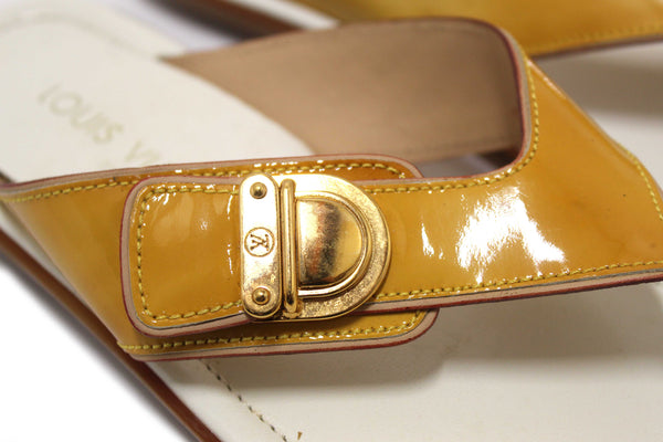 Louis Vuitton Yellow Patent Leather Thong Slipper Sandals Shoes Size 36