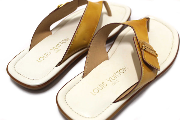 Louis Vuitton Yellow Patent Leather Thong Slipper Sandals Shoes Size 36