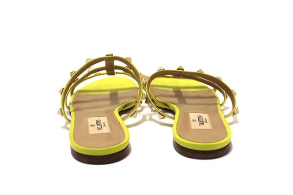 Valentino Yellow Calfskin Leather Rockstud Slide Sandals Shoes Size 36.5