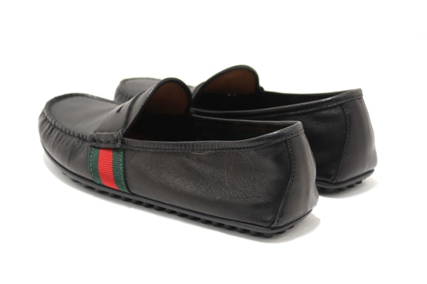 Gucci Black Calf Leather Kid's Driver with Web Detail Loafers Size 4.5