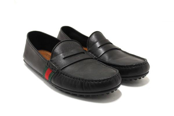 Gucci Black Calf Leather Kid's Driver with Web Detail Loafers Size 4.5