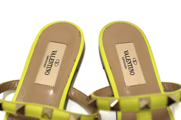 Valentino Yellow Calfskin Leather Rockstud Slide Sandals Shoes Size 36.5