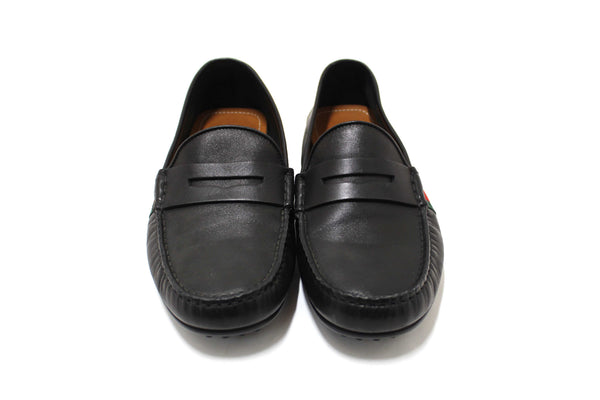 Gucci Black Calf Leather Kid's Driver with Web Detail Loafers Size 4.5
