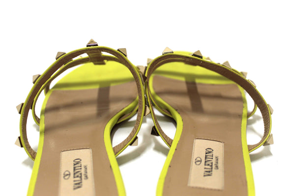 Valentino Yellow Calfskin Leather Rockstud Slide Sandals Shoes Size 36.5