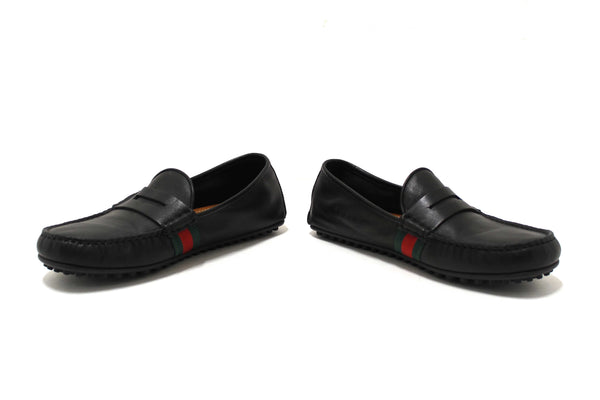 Gucci Black Calf Leather Kid's Driver with Web Detail Loafers Size 4.5
