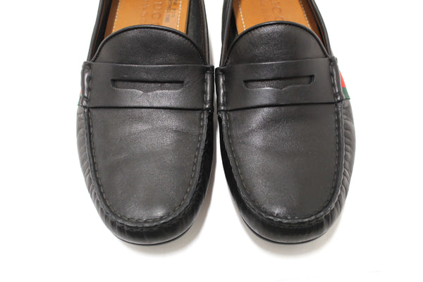 Gucci Black Calf Leather Kid's Driver with Web Detail Loafers Size 4.5