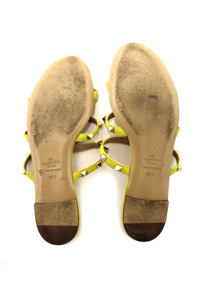 Valentino Yellow Calfskin Leather Rockstud Slide Sandals Shoes Size 36.5