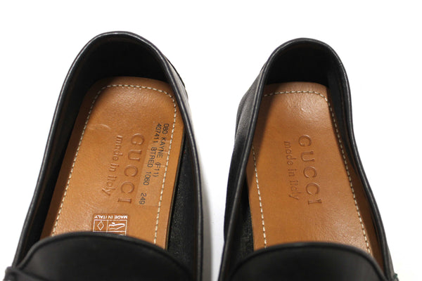 Gucci Black Calf Leather Kid's Driver with Web Detail Loafers Size 4.5
