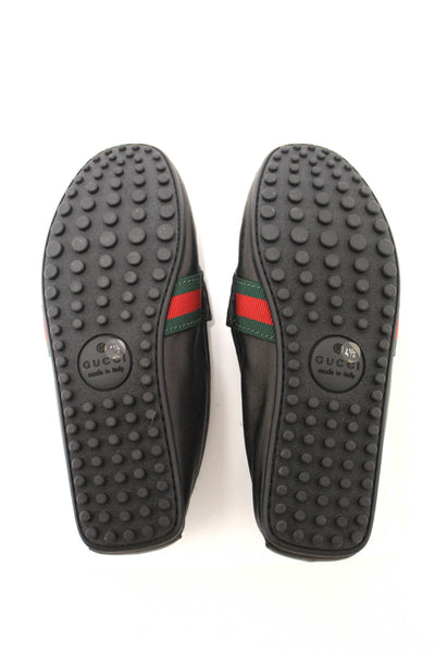 Gucci Black Calf Leather Kid's Driver with Web Detail Loafers Size 4.5