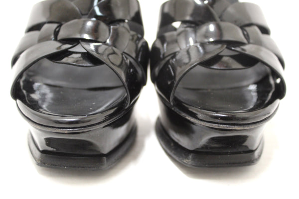 Yves Saint Laurent YSL Black Patent Leather Tribute Platform Sandals Size 37