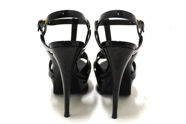 Yves Saint Laurent YSL Black Patent Leather Tribute Platform Sandals Size 37