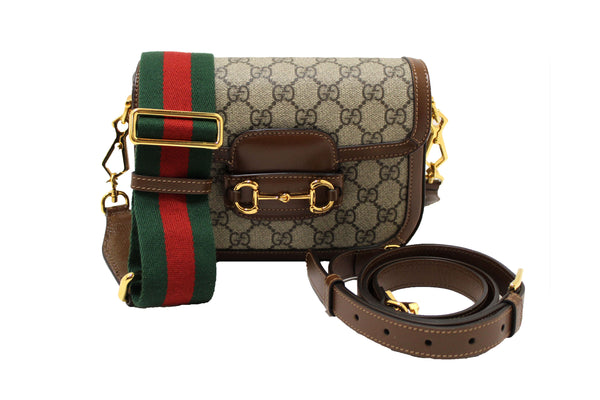 New Gucci Brown Classic Supreme Canvas Horsebit Mini 1955 Shoulder Bag 658574