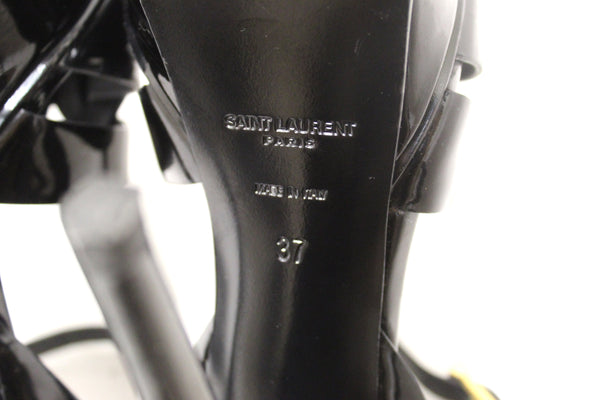 Yves Saint Laurent YSL Black Patent Leather Tribute Platform Sandals Size 37