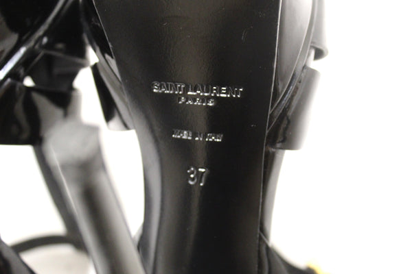Yves Saint Laurent YSL Black Patent Leather Tribute Platform Sandals Size 37