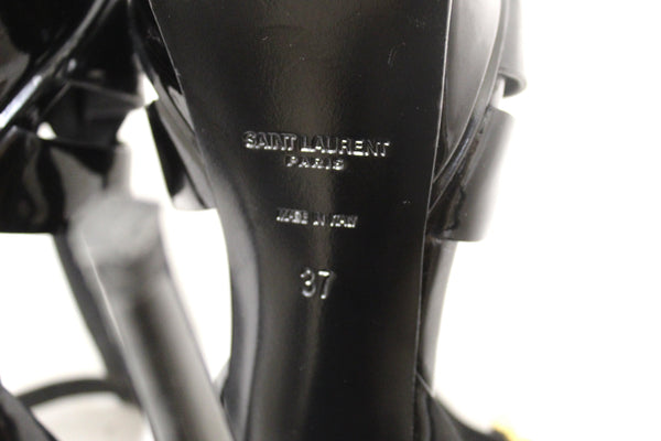 Yves Saint Laurent YSL Black Patent Leather Tribute Platform Sandals Size 37