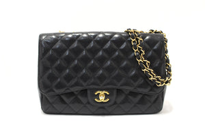 Chanel Black Quilted Caviar Leather Classic Jumbo Single Flap Bag