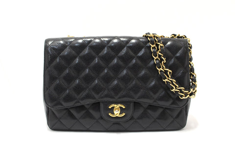 Chanel Black Quilted Caviar Leather Classic Jumbo Single Flap B | Italystation.com - Shop Now at italystation.com