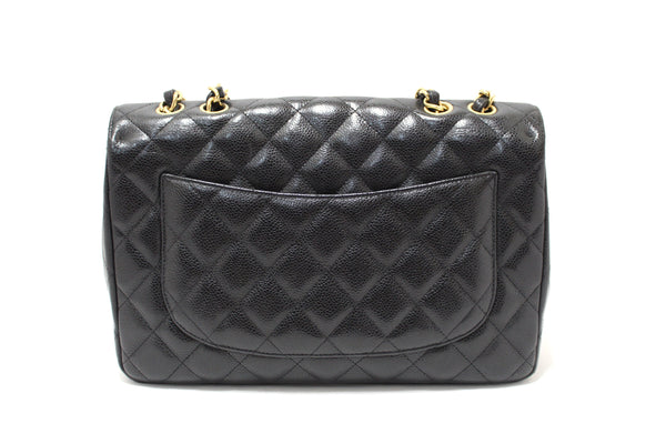 Chanel Black Quilted Caviar Leather Classic Jumbo Single Flap Bag