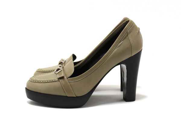 New Hermes Etoupe Leather Kelly Loafer Pumps Shoes Size 36.5