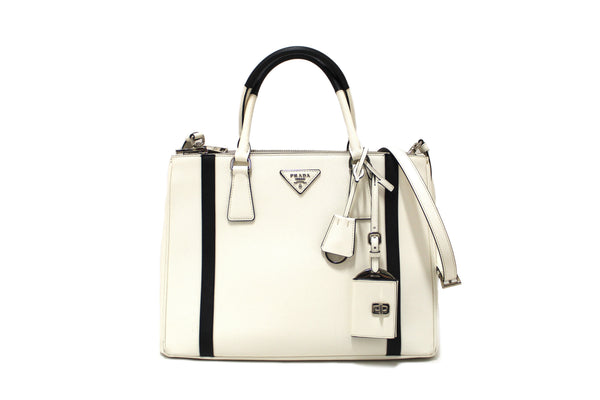 Prada White and Black Bi-color Saffiano Galleria Large Tote Bag