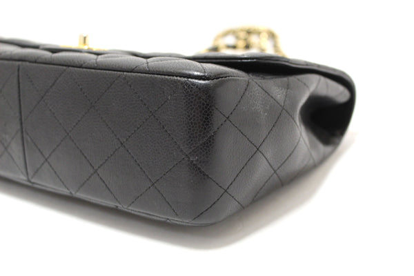 Chanel Black Quilted Caviar Leather Classic Jumbo Single Flap Bag