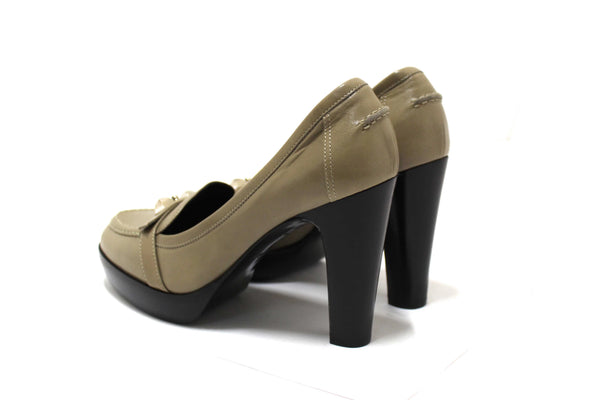 New Hermes Etoupe Leather Kelly Loafer Pumps Shoes Size 36.5