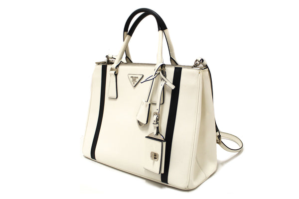 Prada White and Black Bi-color Saffiano Galleria Large Tote Bag