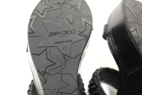 Jimmy Choo Black Leather Amoure Beaded Wedge Sandals Shoes Size 37