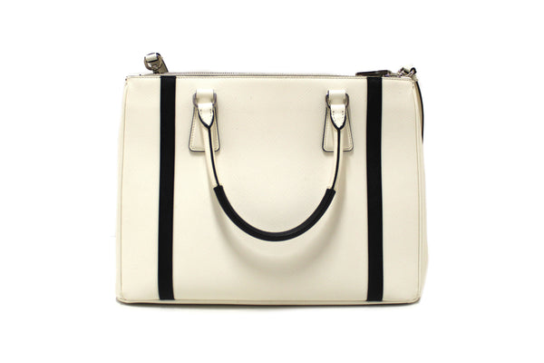 Prada White and Black Bi-color Saffiano Galleria Large Tote Bag